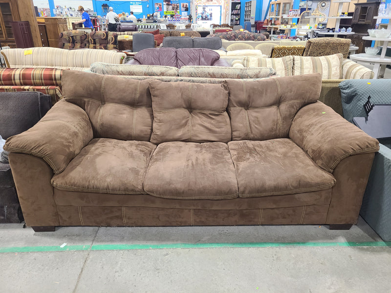 Brown Hazelnut Microfiber Plush 3-Cushion Sofa