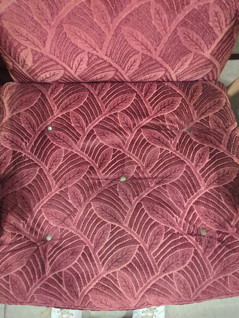 Vintage Upholstered Red Leaf Patterned Armchair