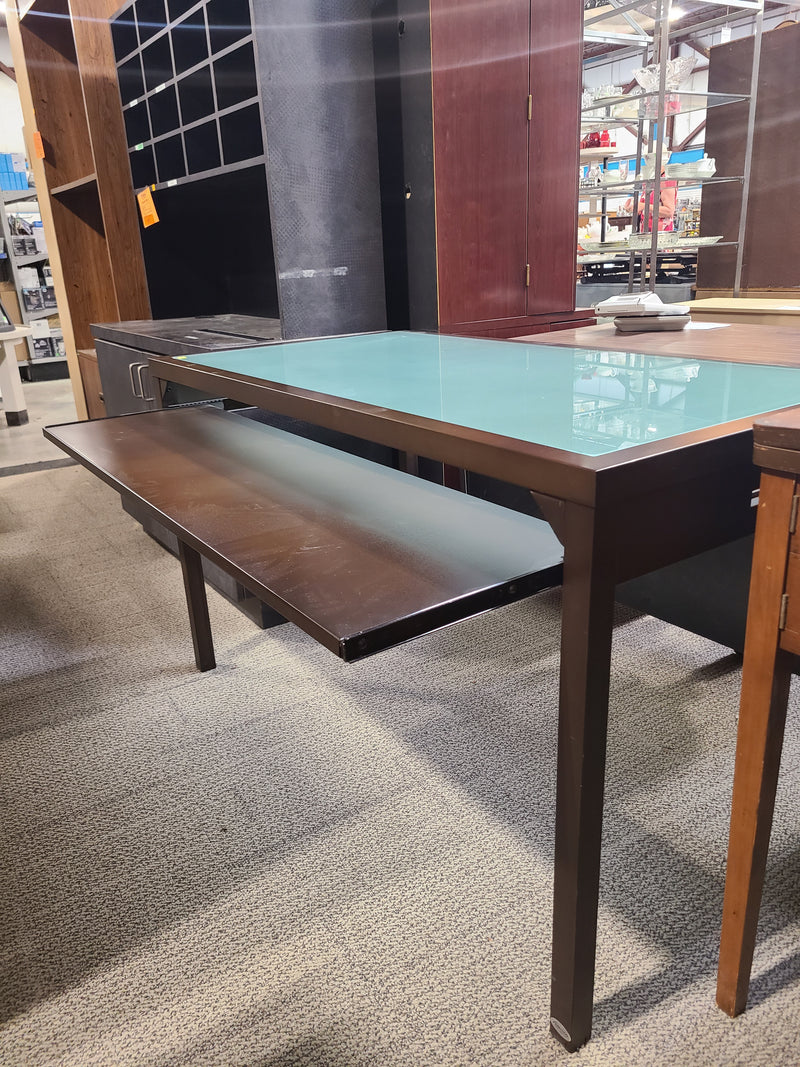 Amisco Metal and Frosted Glass Desk with Shelf in Brown
