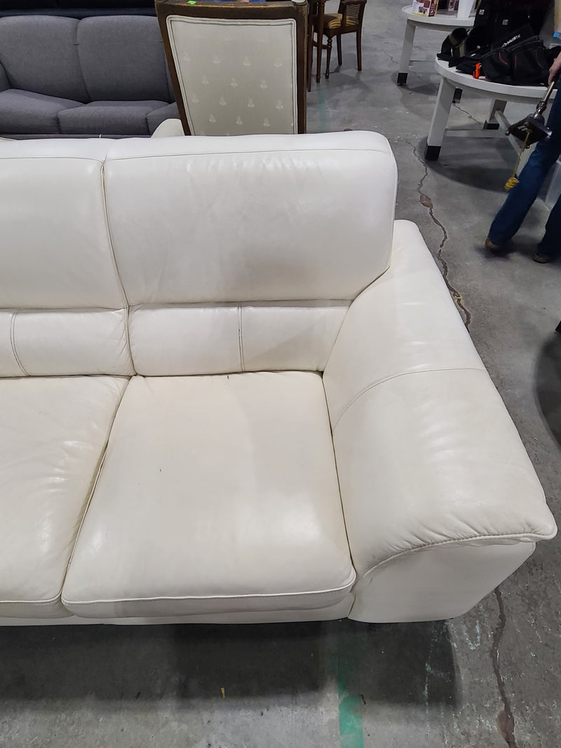 Modern Off-White / Cream Leather 3-Cushion Sofa