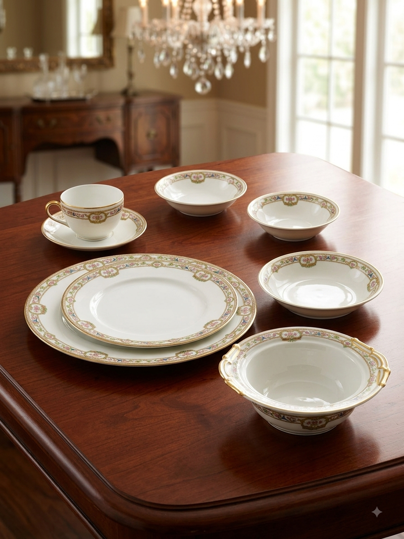 Vintage Bernardaud Limoges Fine China Dinnerware Set – "Doreen" Pattern (36 Pieces)