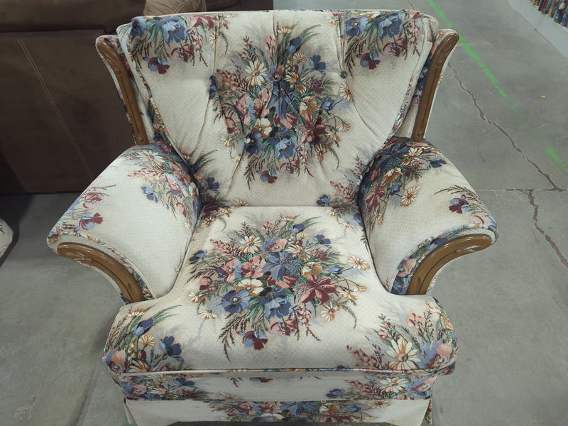 Red and Blue Floral Armchair