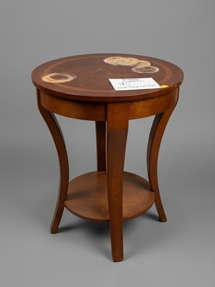 Classic Wooden Round Side Table with Inlay Detail and Lower Shelf