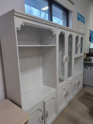 White Wooden Display Cabinet with Glass-paneled Doors