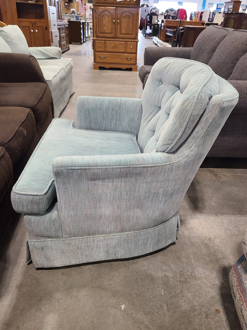 Vintage Tufted Light Blue Skirted Armchair