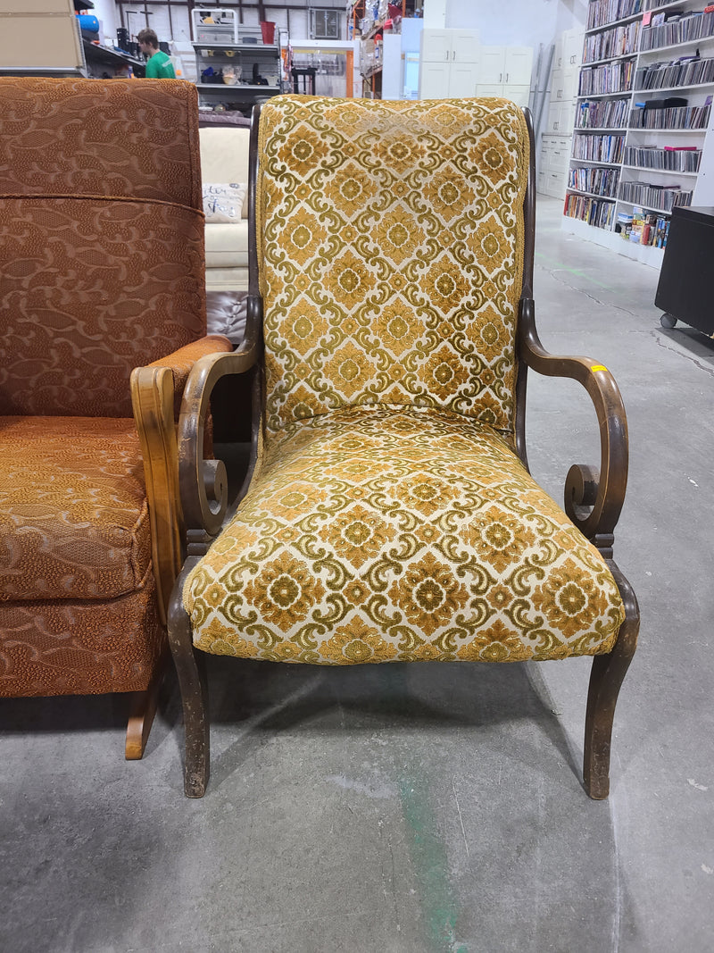 Vintage Tufted Damask Pattern Armchair