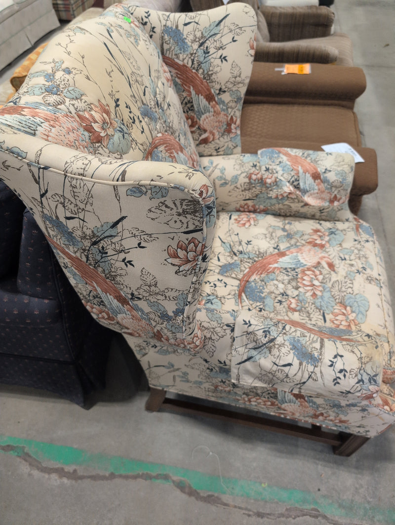 Beige Armchair with Birds and Floral Designs