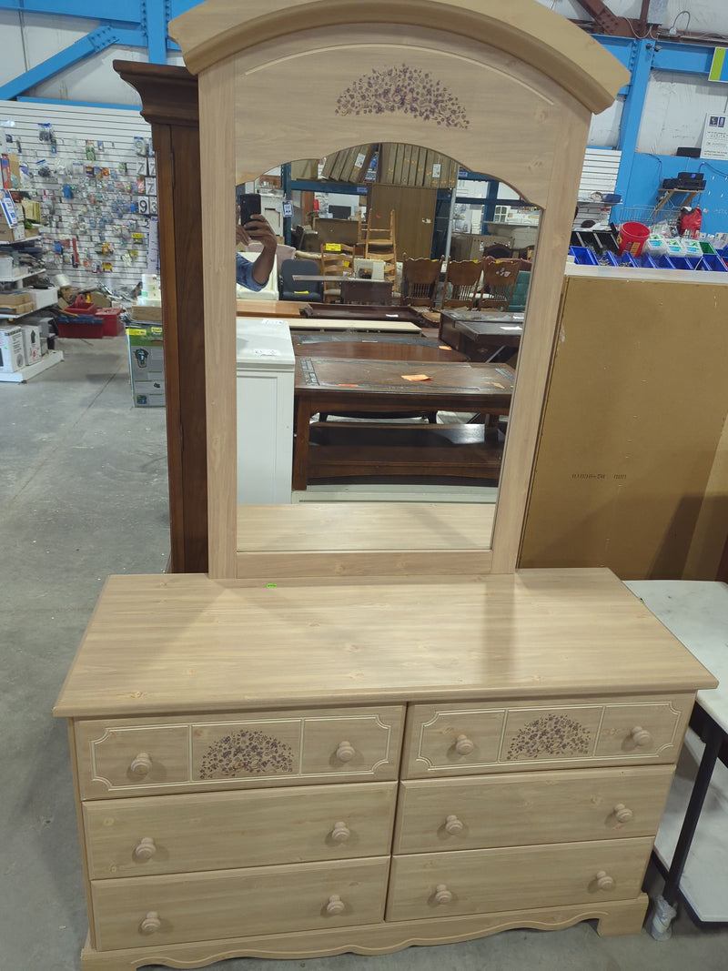 Light Wood Double Dresser with Floral Stencil Design