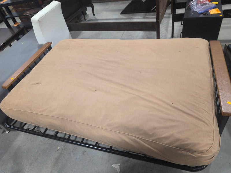 Wooden Double Bed Futon with Beige Mattress
