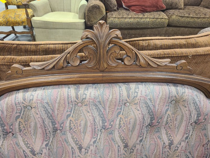 Antique Style Carved Wood Settee / Sofa with Paisley Upholstery