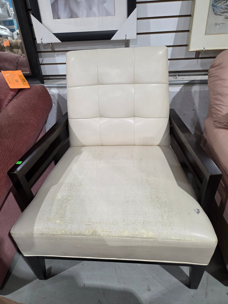Mid-Century Modern Cream Grid-Tufted Accent Chair