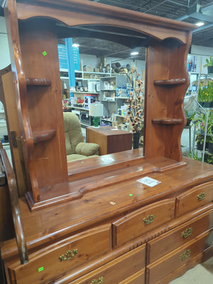 Vintage Pine Triple Dresser With Hutch Top Mirror