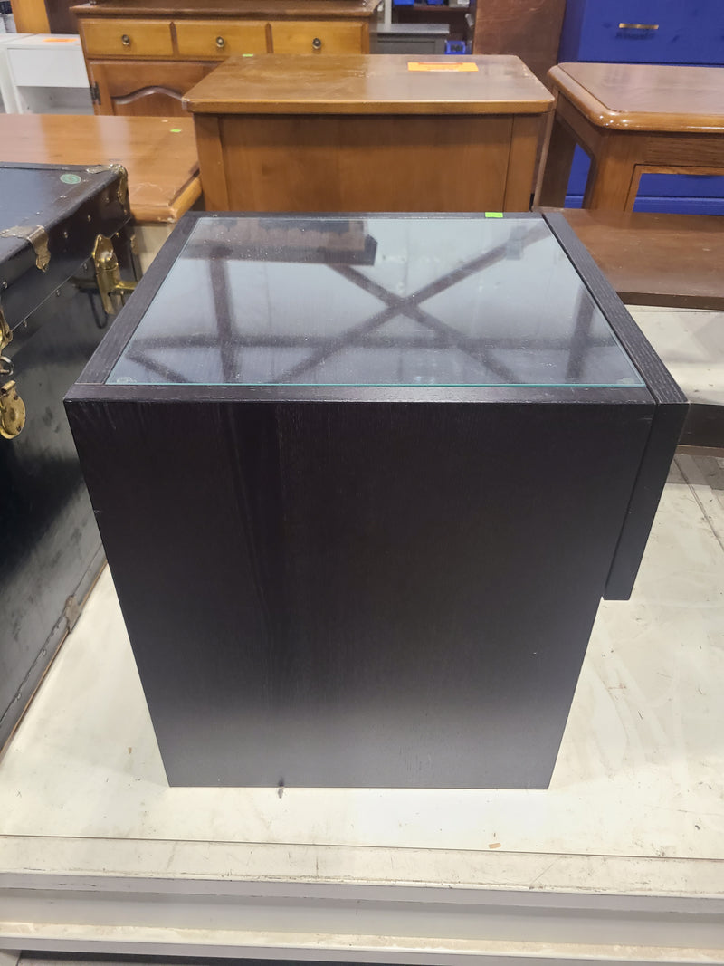 Modern Black Glass-Top End Table Nightstand with Open Cubby