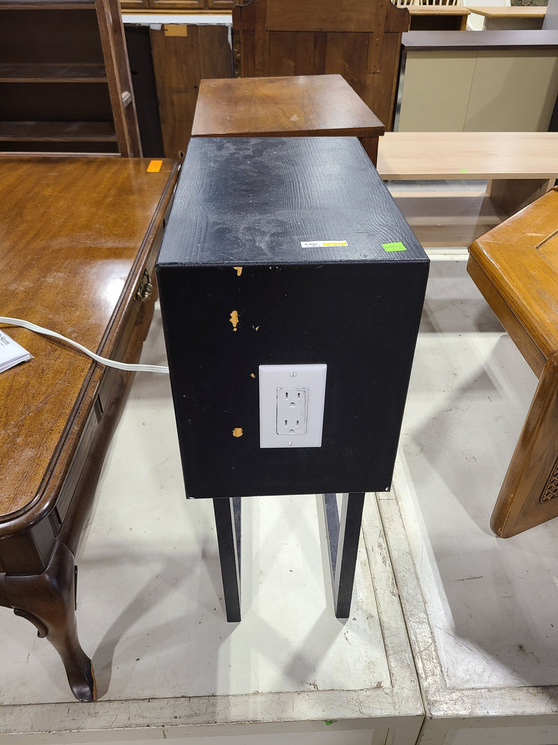Modern Black Wooden C-Table Accent Side Table with Built-In Power Outlet