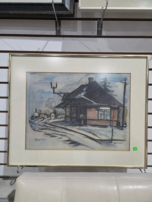 Vintage Signed Watercolor Painting of the Stittsville Train Station
