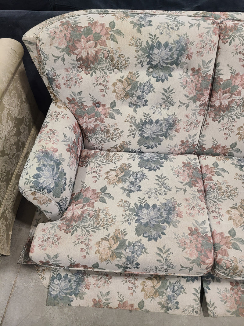 Vintage-Style Floral Fabric Loveseat
