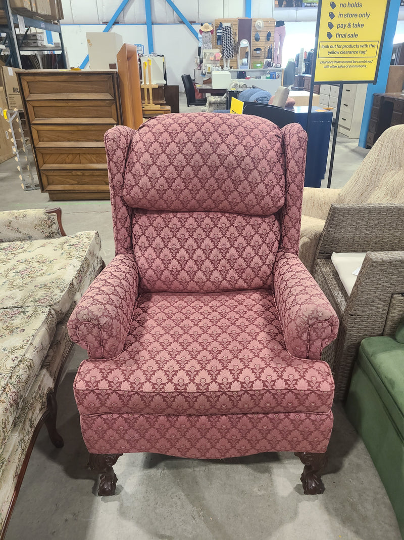 Victorian Elegance: Dusty Rose Jacquard High-Back Wingback Armchair