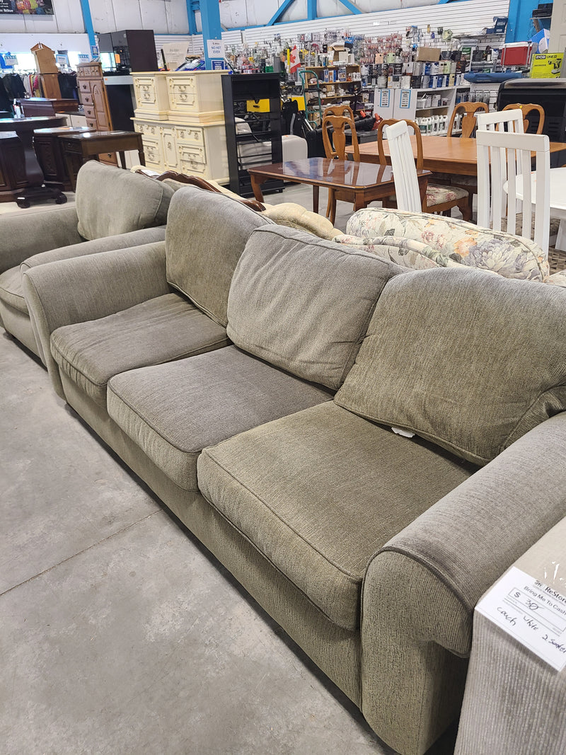 Plush Sage Green Textured Fabric 3-Cushion Sofa