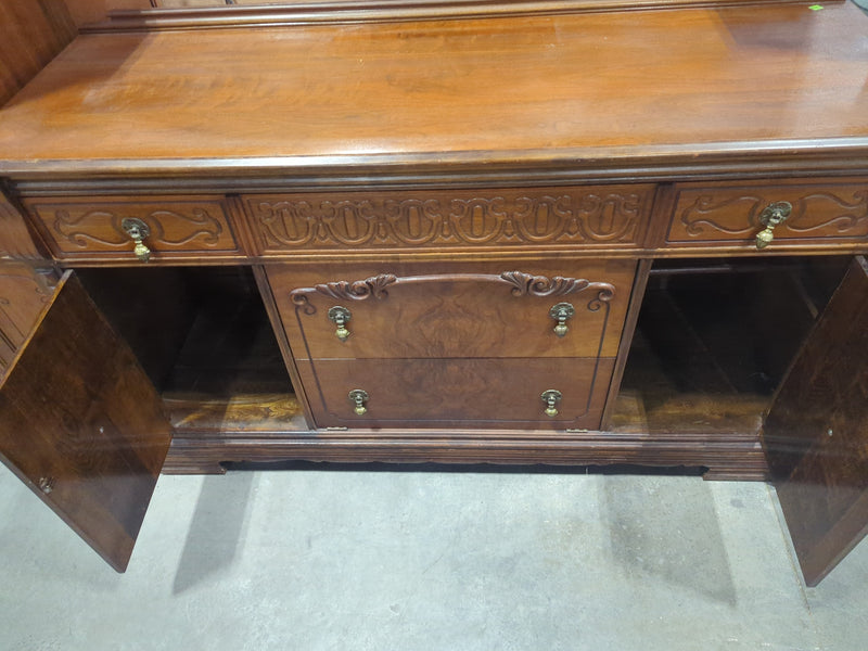 Antique Wooden Sideboard with Ornate Carved Details