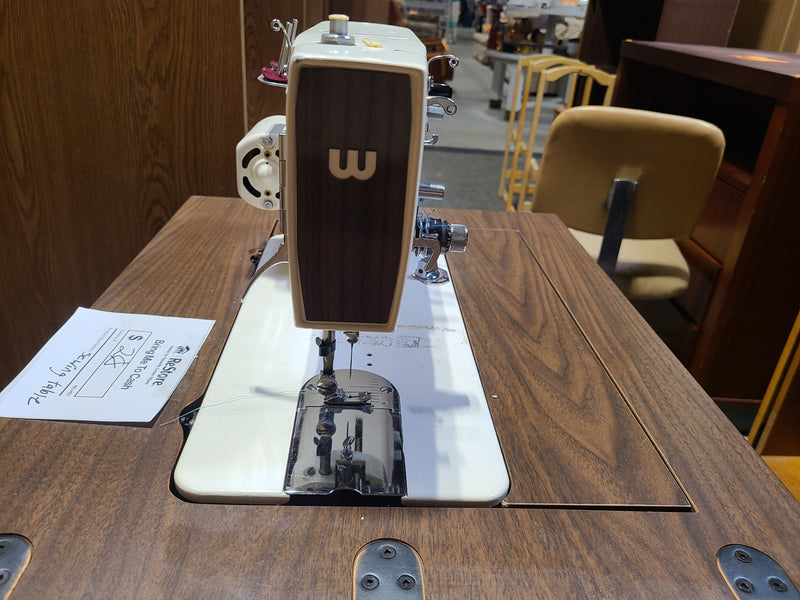 Vintage White Zigzag Sewing Machine with Fold-Out Table