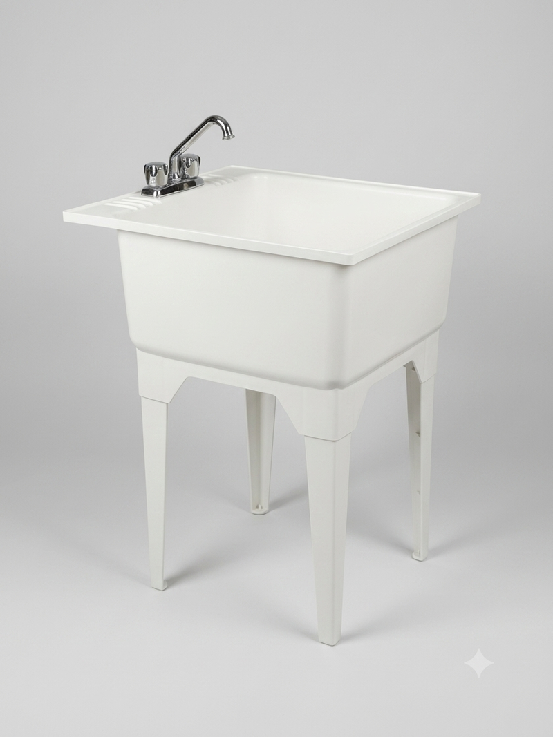 White Freestanding Utility/Laundry Tub with Faucet