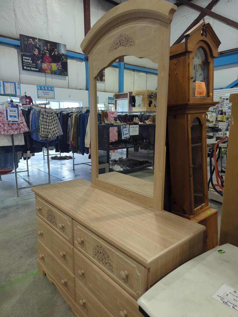 Light Wood Double Dresser with Floral Stencil Design