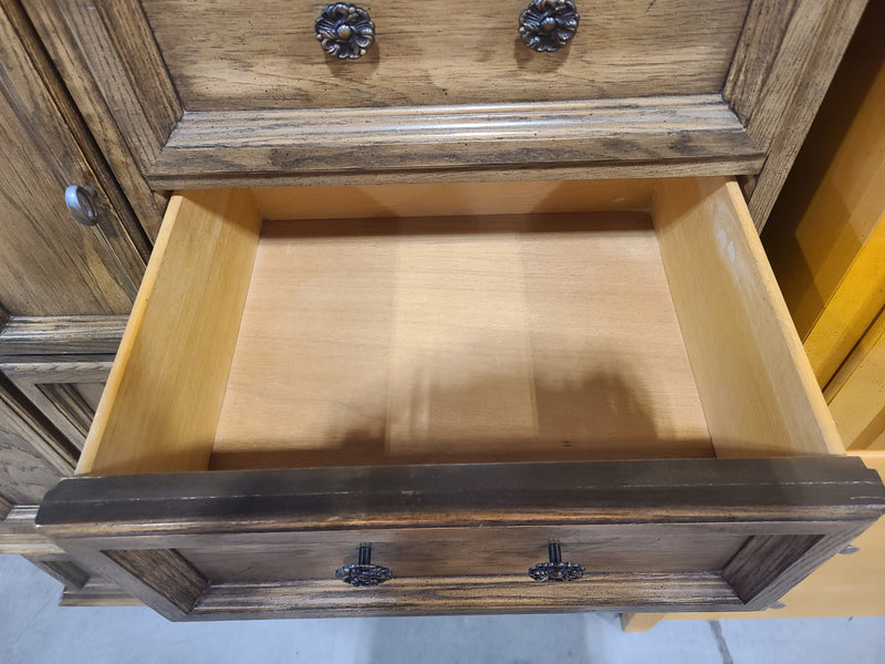 Traditional Oak-Finish Gentleman's Chest / Armoire with Mirror