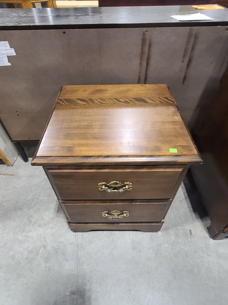 Traditional Solid Wood 2-Drawer Nightstand with Vintage Brass Hardware