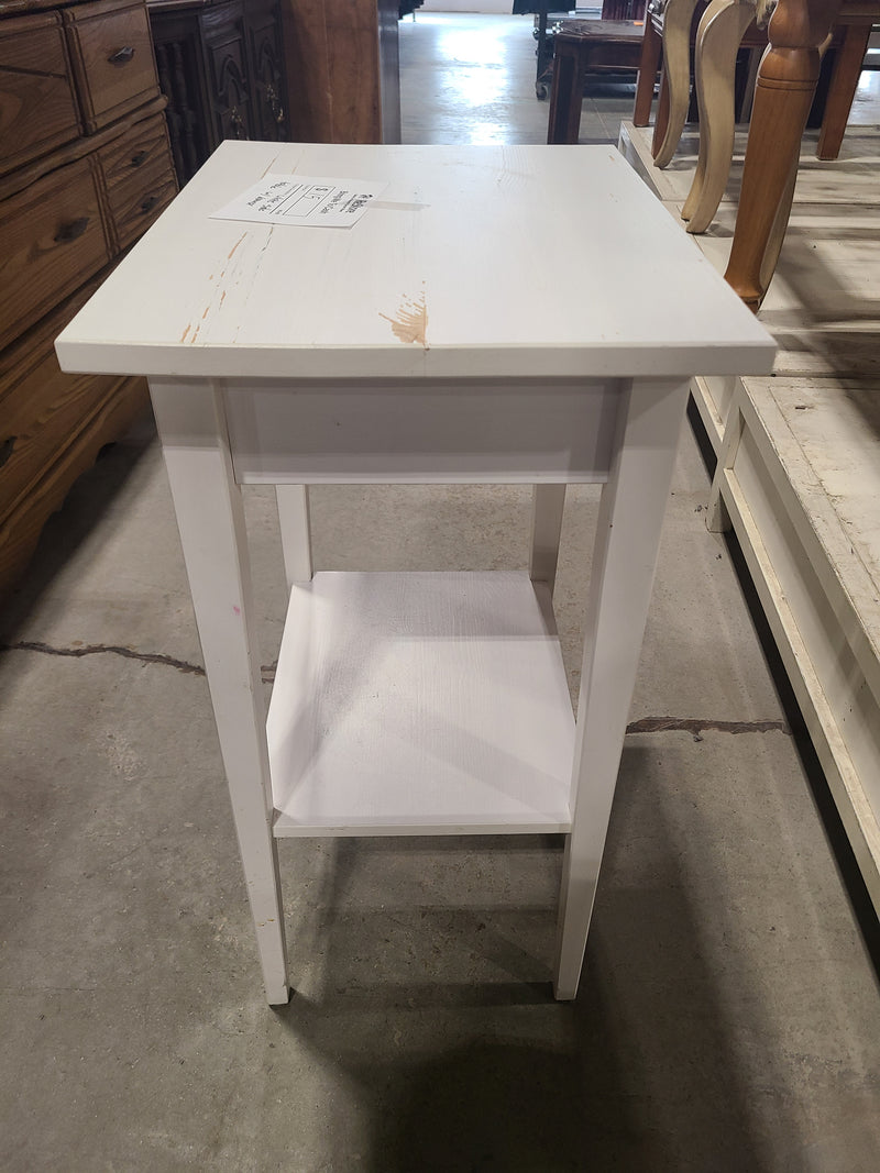 Charming White Side Table with Drawer and Shelf