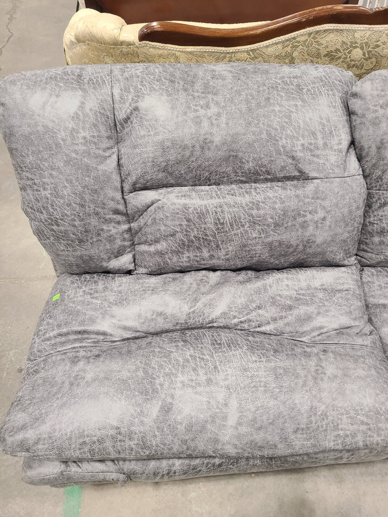 Contemporary Grey Faux Leather Convertible Futon Loveseat