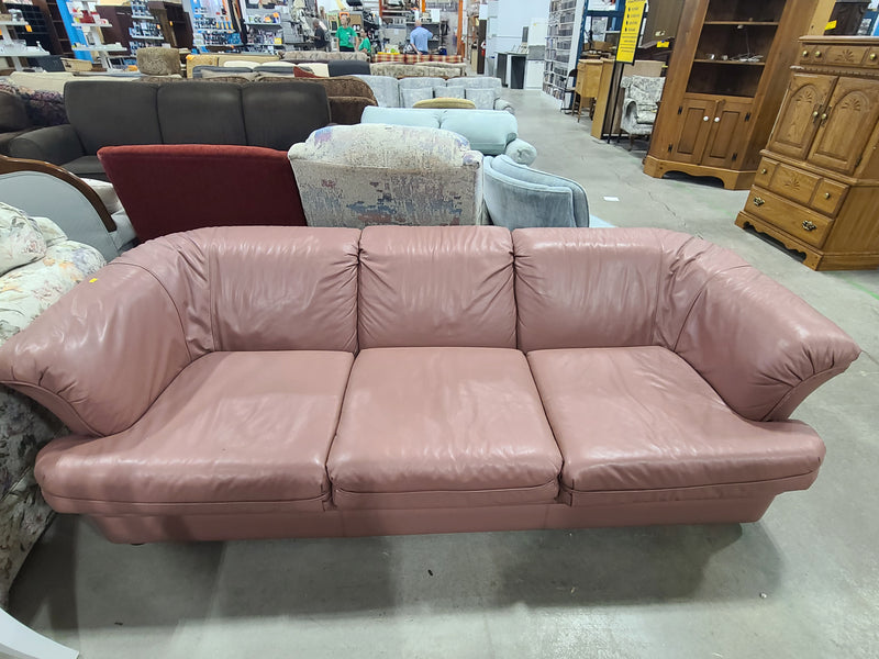 Vintage Dusty Rose Leather 3-Cushion Sofa