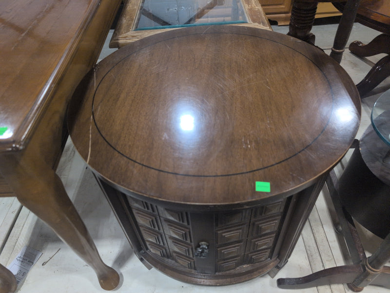 Wooden Circular Side Table with Large Storage Compartment