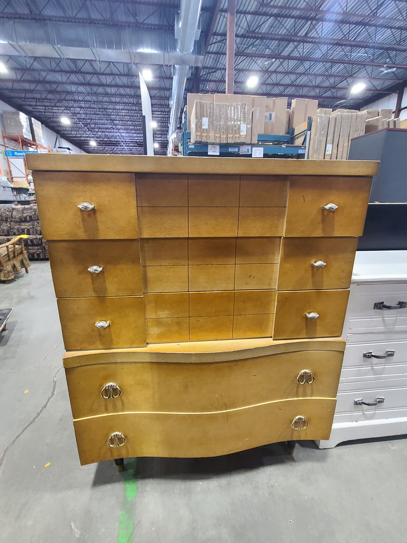 Vintage Mid-Century Modern Chestnut Tallboy Dresser