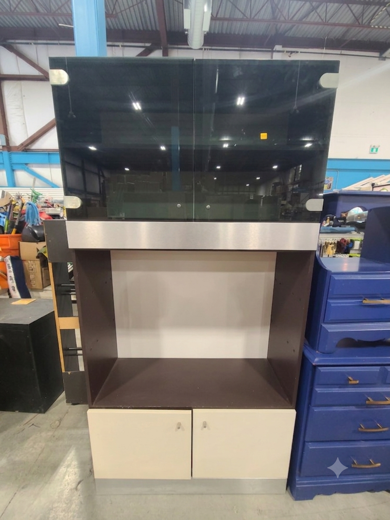 Modern Contemporary Two-Tone Cabinet Unit with Smoked Glass Doors