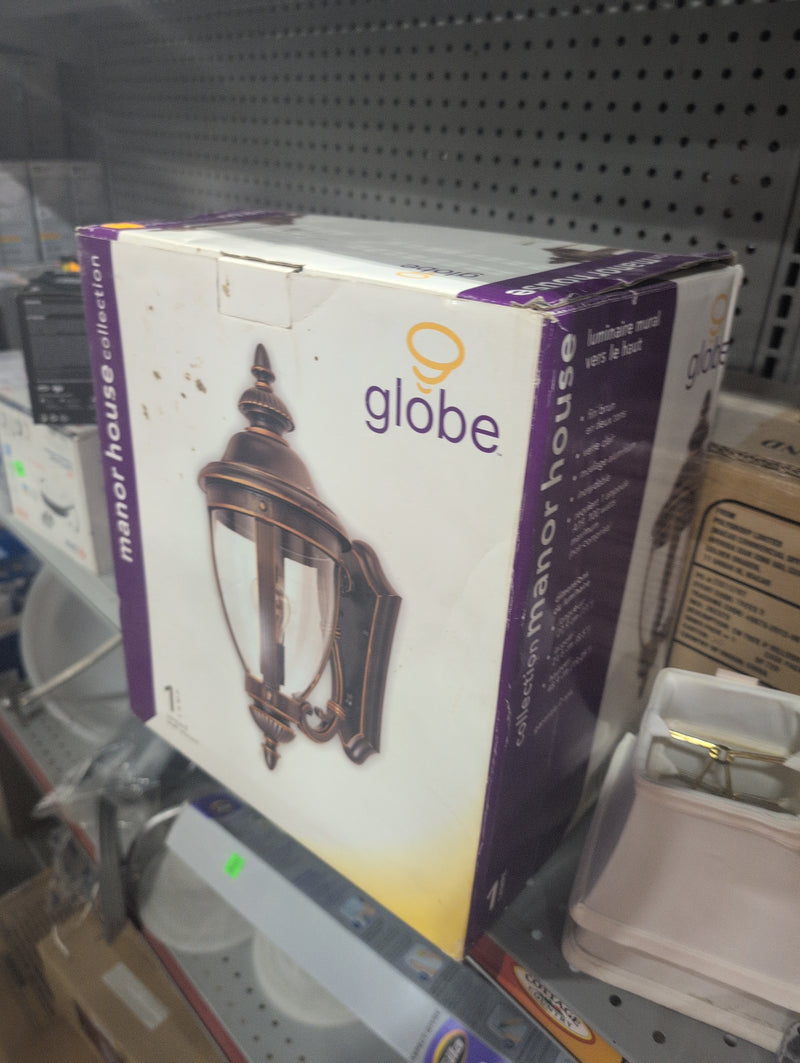 Globe Manor House Collection Upward Wall Mount Lamp with Two Tone Brown Finish