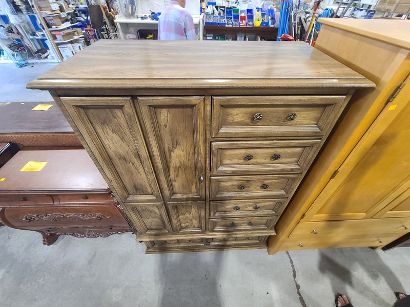Traditional Oak-Finish Gentleman's Chest / Armoire with Mirror