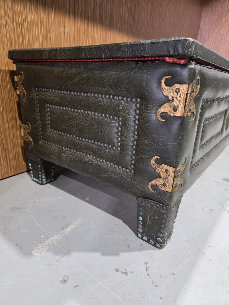 Vintage Campaign-Style Leather Storage Bench