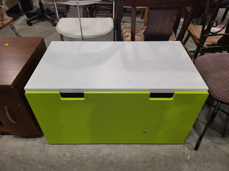 Modern White & Lime Green Low Storage Bench / Toy Chest with Pull-Out Drawer