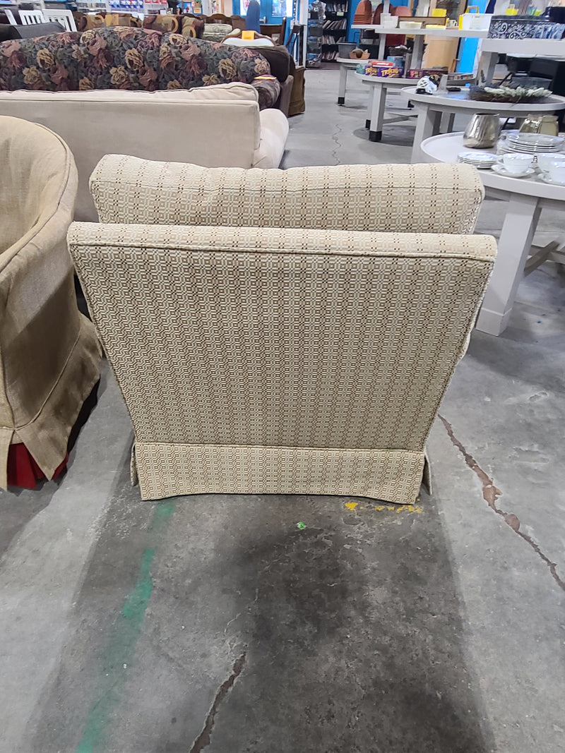 Beige Textured Geometric-Patterned Armchair with Dress Skirt