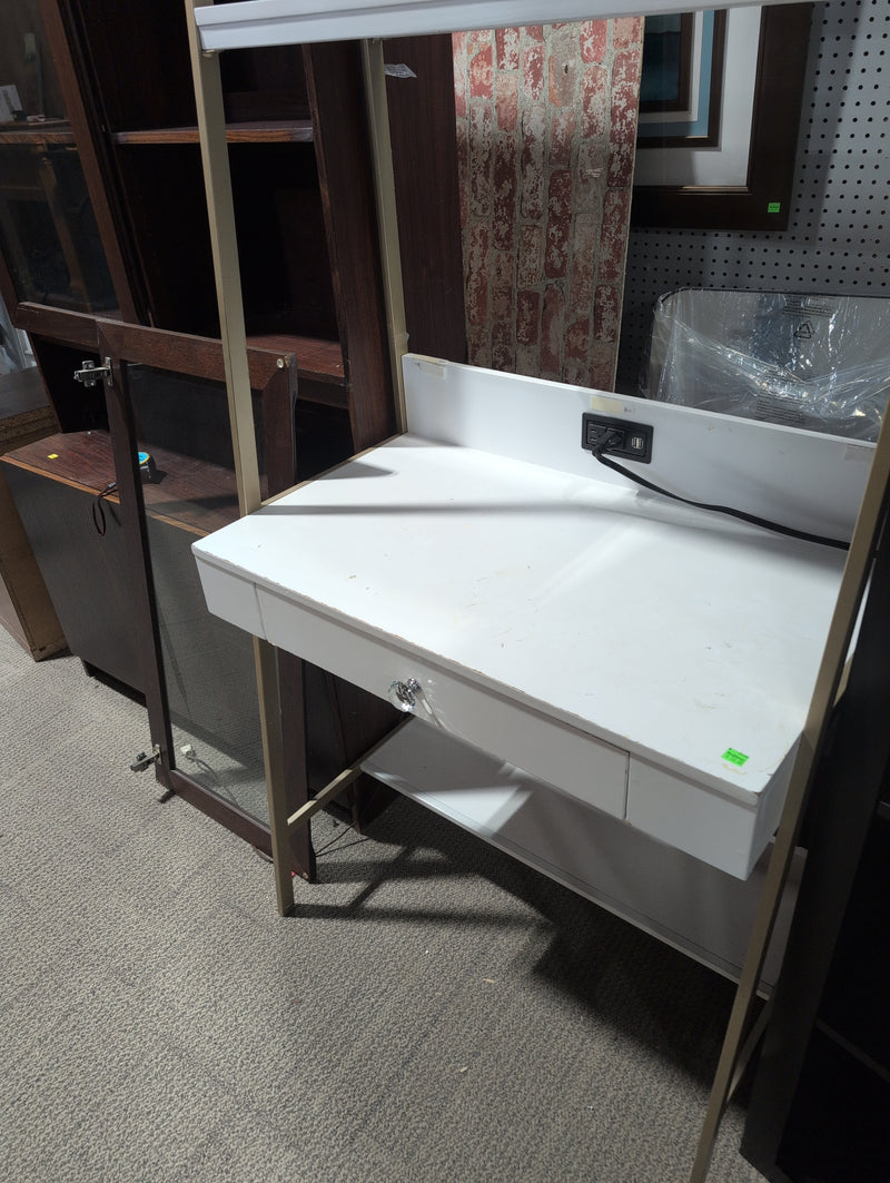 White and Gold Desk with Power Output and Storage