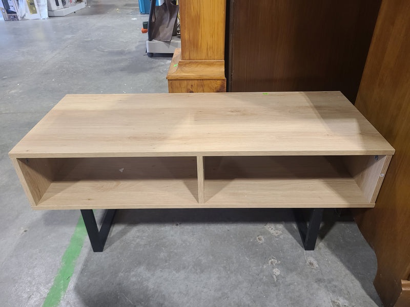 Modern Light Oak Media Console & Low Coffee Table with Metal Legs