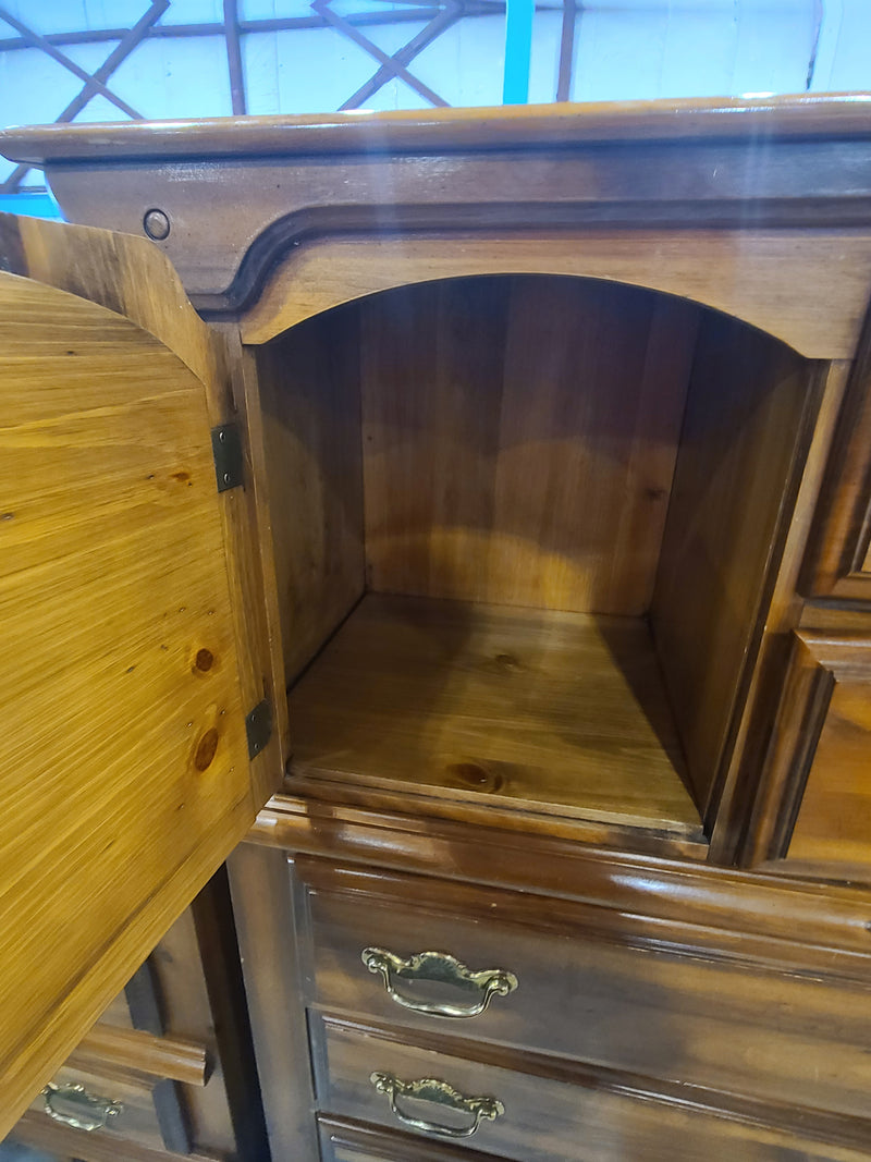 Vintage Floral-Inlaid Wood Armoire Chest of Drawers – Warm Honey Finish