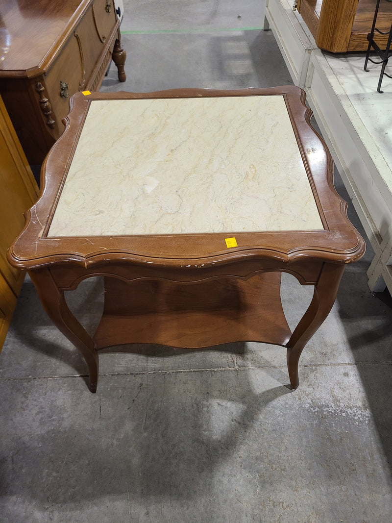 French Provincial Faux-Marble Top Accent End Table