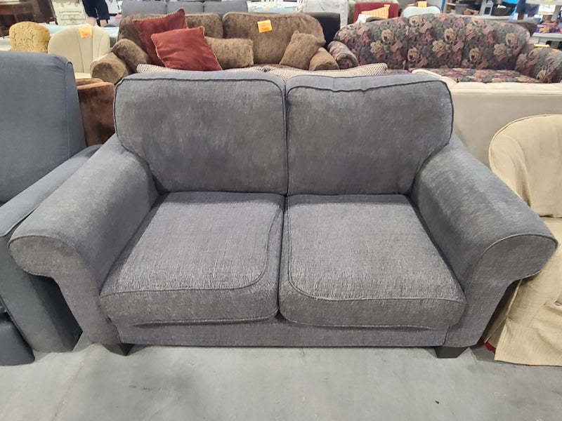 Charcoal Gray Fabric Loveseat with Rolled Arms