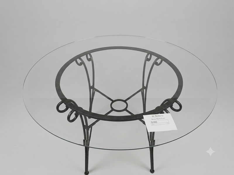 Elegant Round Glass-Top Dining Table with Wrought Iron Base