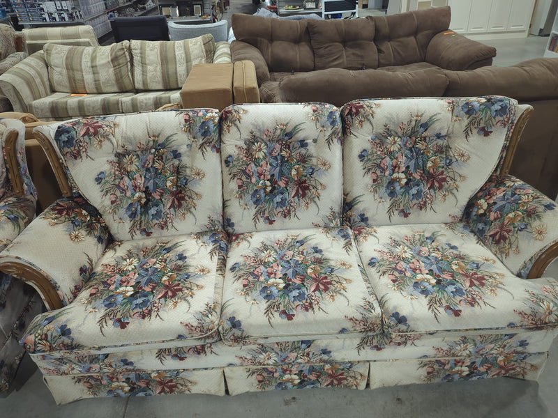 Red and Blue Floral 3-Seater Sofa