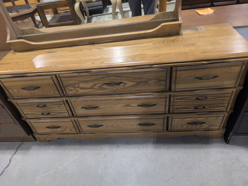 Brown 9 Drawer Dresser with Large Mirror