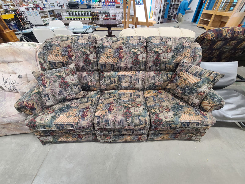 Vintage Tapestry 3-Seat Sofa with Matching Accent Pillows – French Country Village Motif