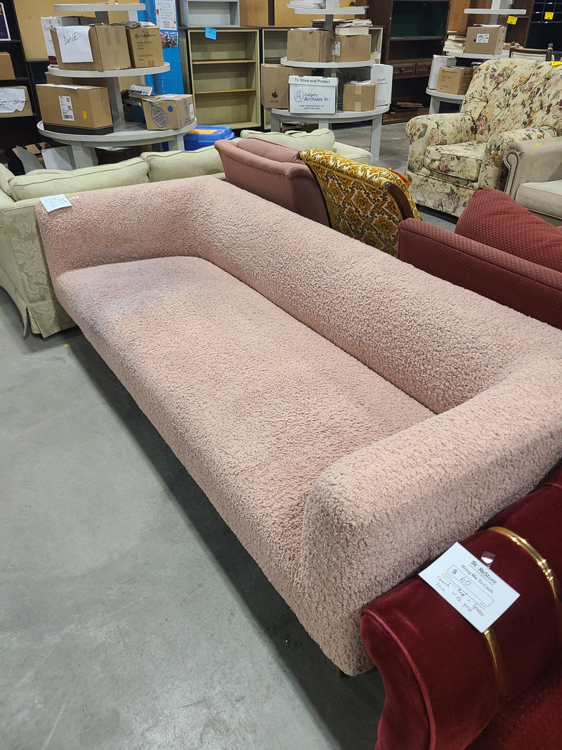 Modern Blush Pink Bouclé 3-Seater Sofa with Brass Peg Legs