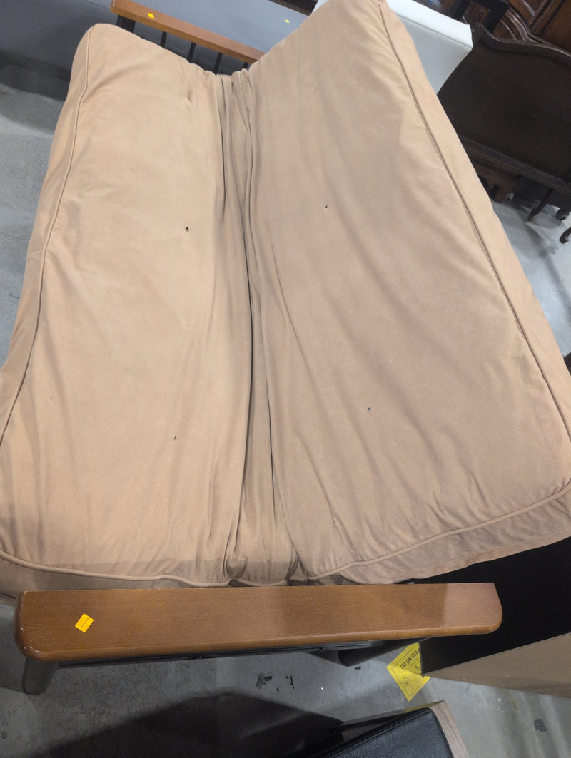 Wooden Double Bed Futon with Beige Mattress